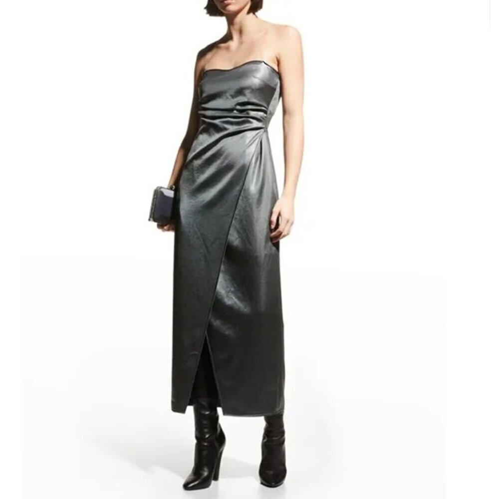 NEW Nanushka Kamari Draped Bustier Midi Dress Grey Size XXS